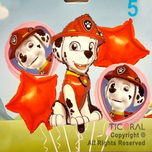 SET DE GLOBOS METALIZADO PAW PATROL BOMBERO 5 UNIDADES X 1